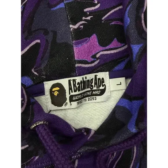 BAPE Marbling Camo Pullover Hoodie Purple Size L